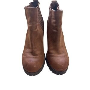 Sam & Libby Brown Ankle Boots Block Heel Lug Sole Chelsea Booties 7.5